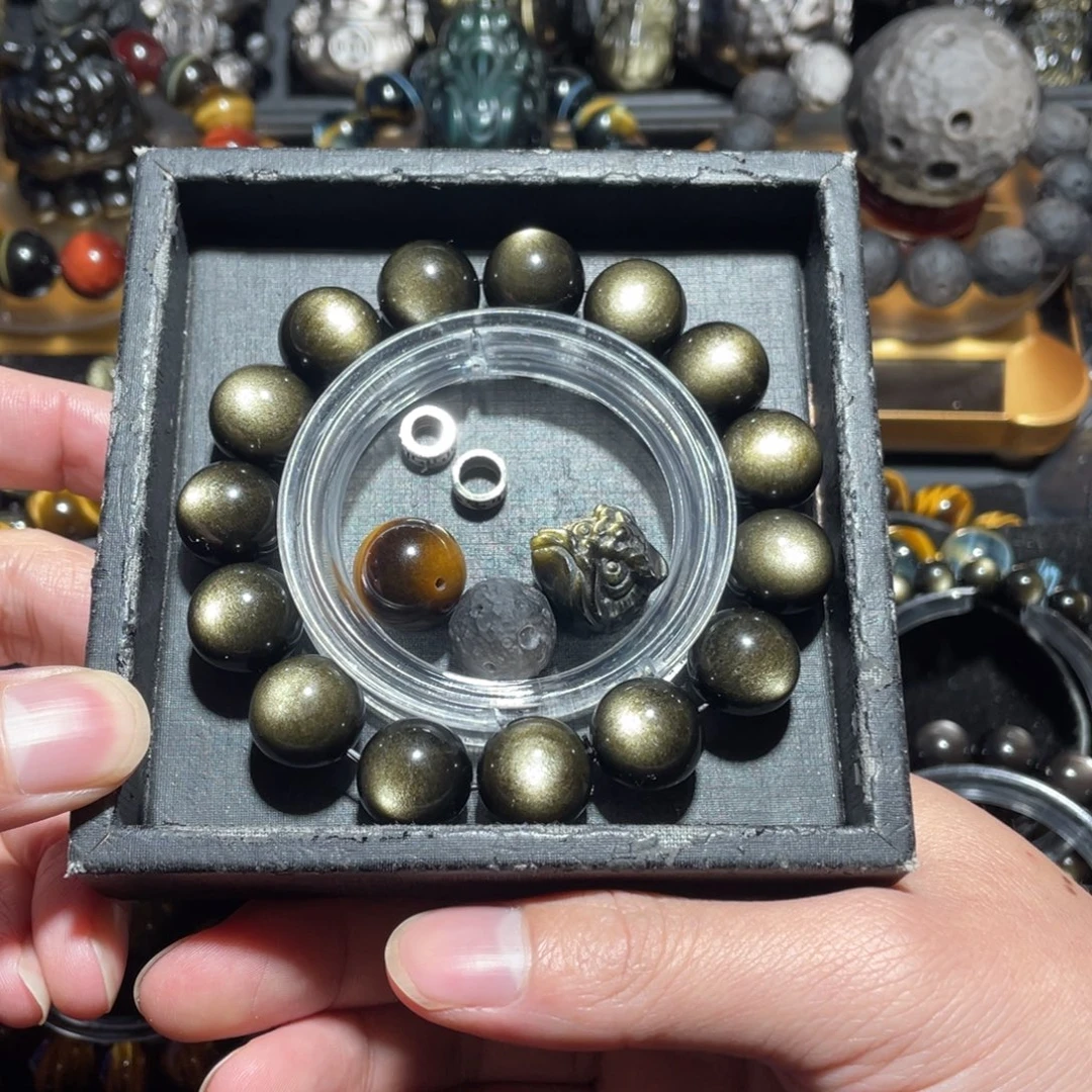 我***心黑曜岩未镶嵌手串