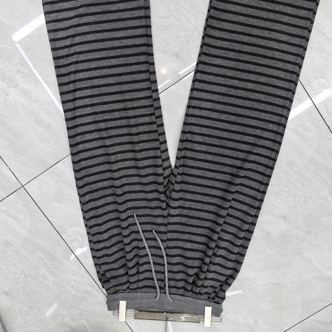 条纹高腰抽绳显瘦慵懒风松紧腰阔腿裤休闲拖地长裤