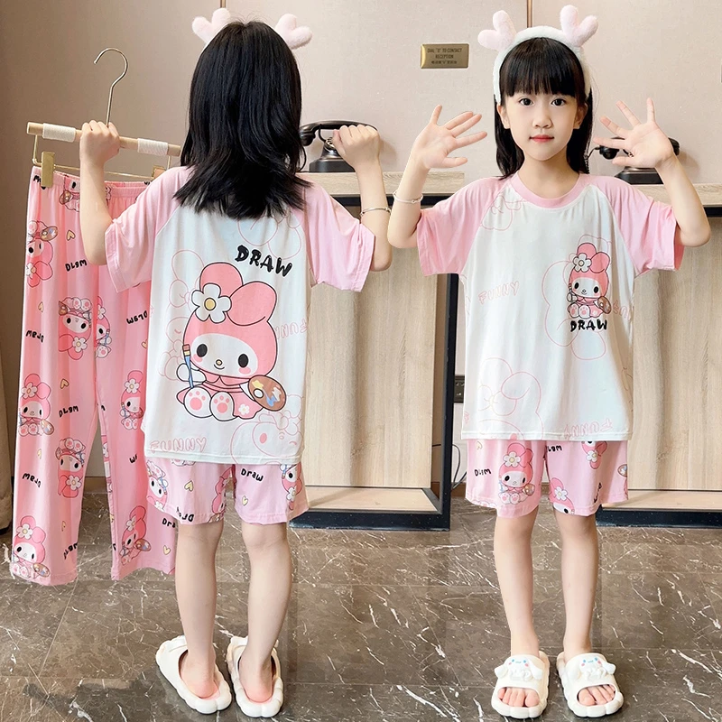 儿童睡衣夏季莫代尔薄款女童短袖新款套装女孩公主洋气亲子家居服