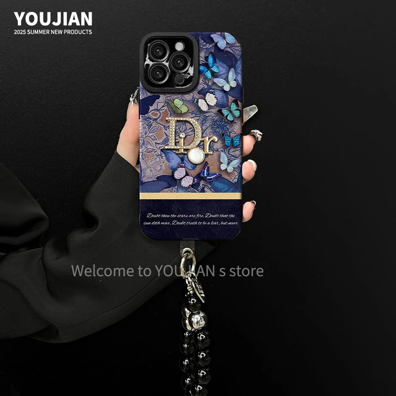 适用【苹果/oppo/华为/vivo/小米】梦幻幽蓝蝴蝶潮牌英文创意手机壳