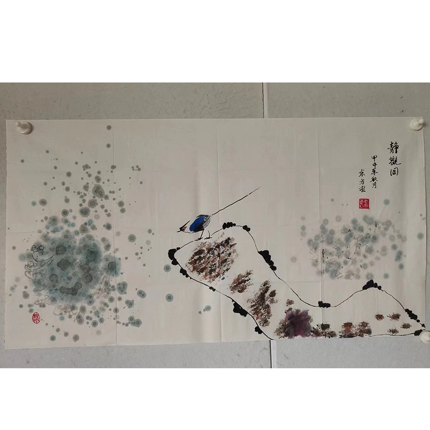 3508  纯手绘老字画《静观图》中堂  尺寸 99×53
