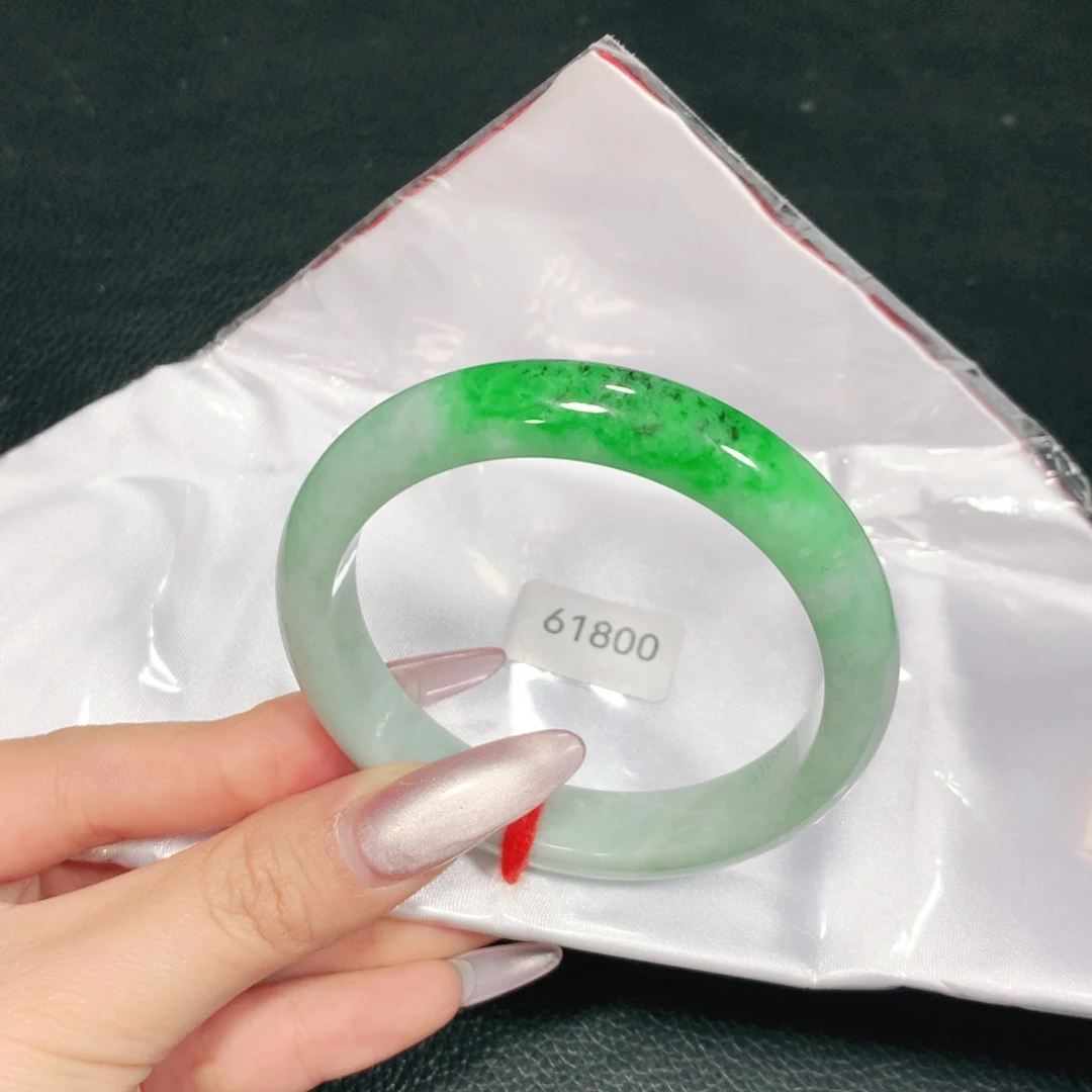 翡翠未镶嵌手镯58.3圈满绿带一口翠性价比高高高04