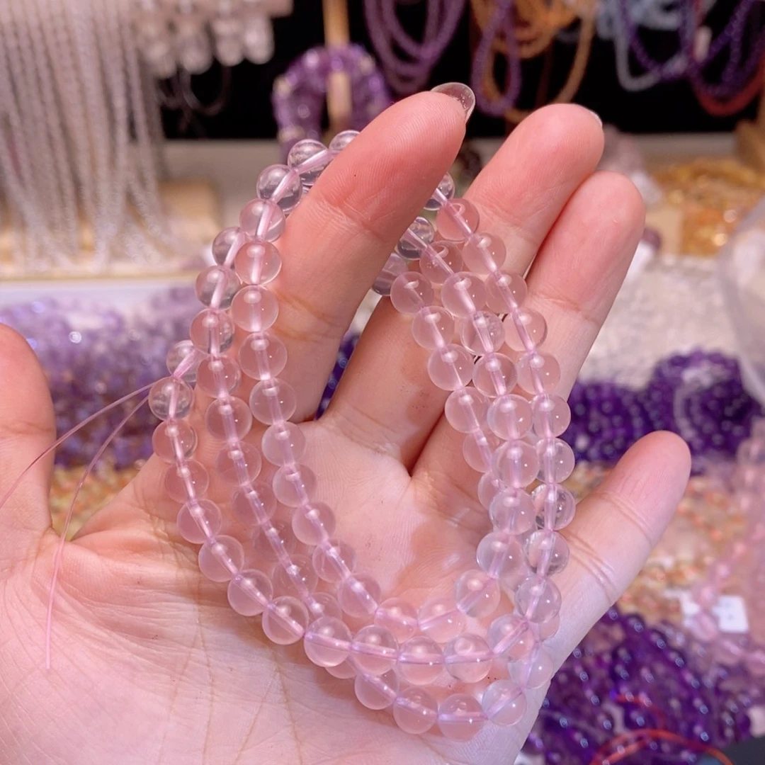 水晶手链未镶嵌粉晶三圈卡6.8