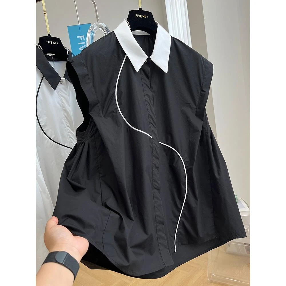 哥弟阿玛施正品韩系高端设计感小众独特A字无袖衬衫女夏季宽松遮