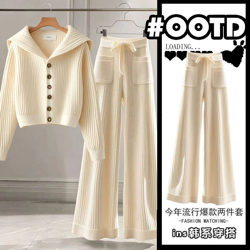 2025年春季气质女装高档大气软糯百搭针织上衣休闲慵懒显瘦直筒裤