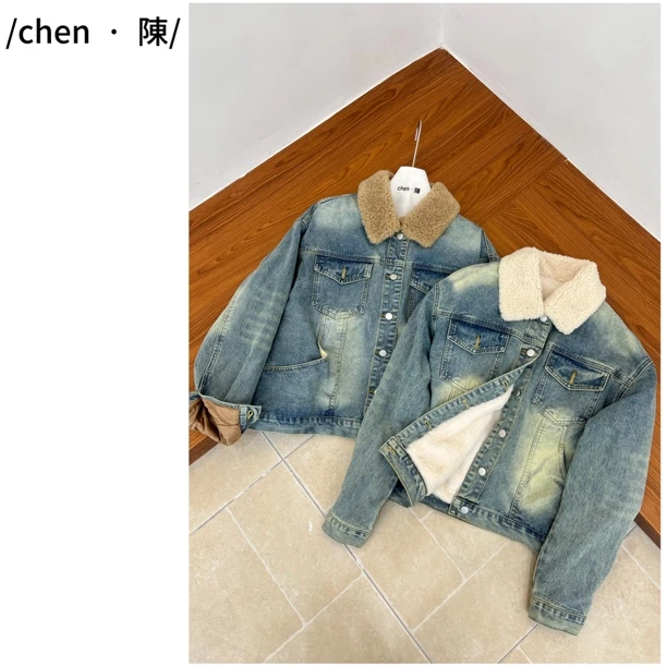 chen·陳撞色领【米兰街头】加绒牛仔外套