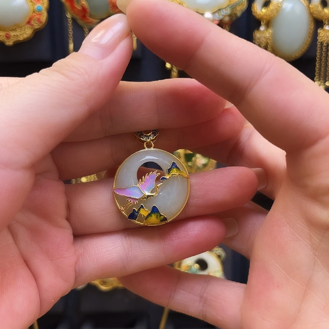 和田玉银S925镀金镶嵌颈饰