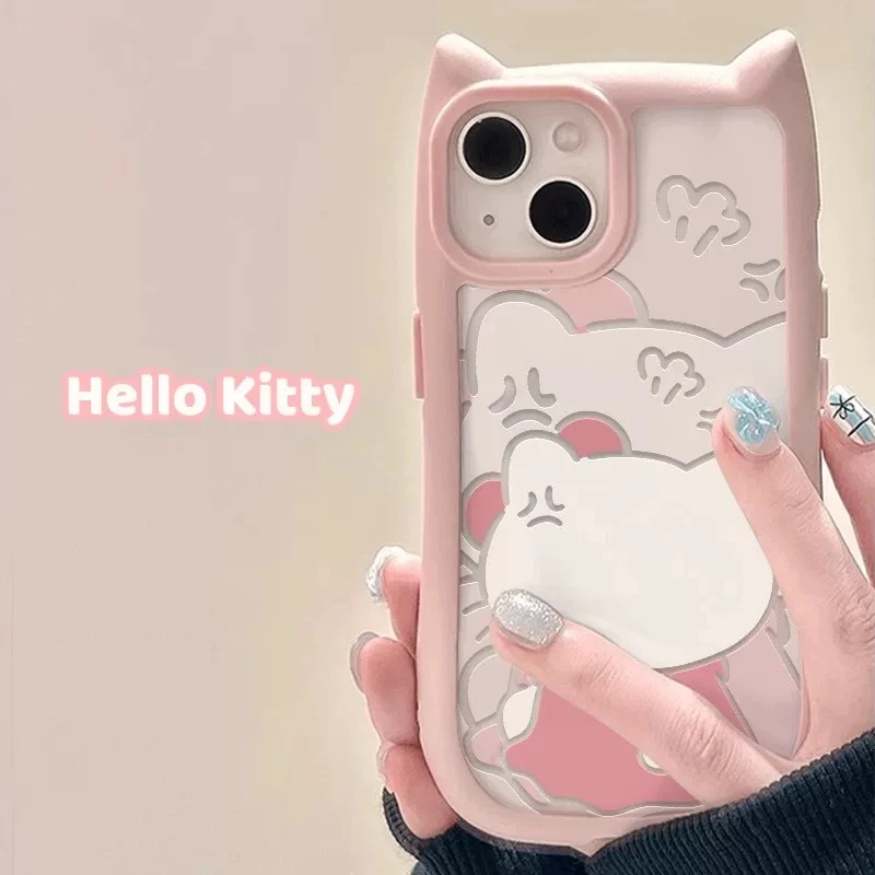 背影KT猫适用苹果16/15手机壳iPhone14promax防摔13/12女xr卡通11