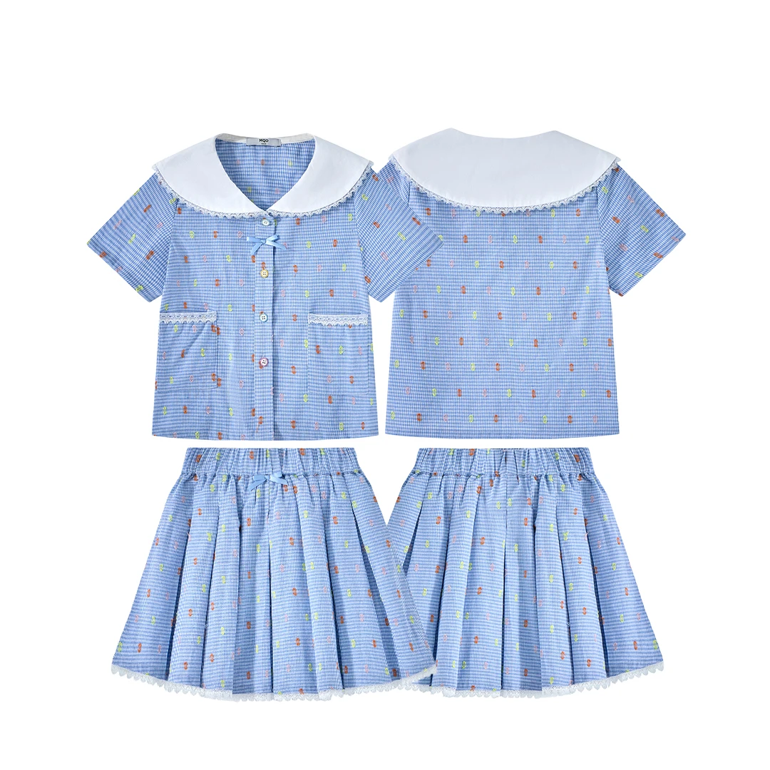 【套装】MQD童装女童25夏季学院风海军领梭织短袖套装BD25222201
