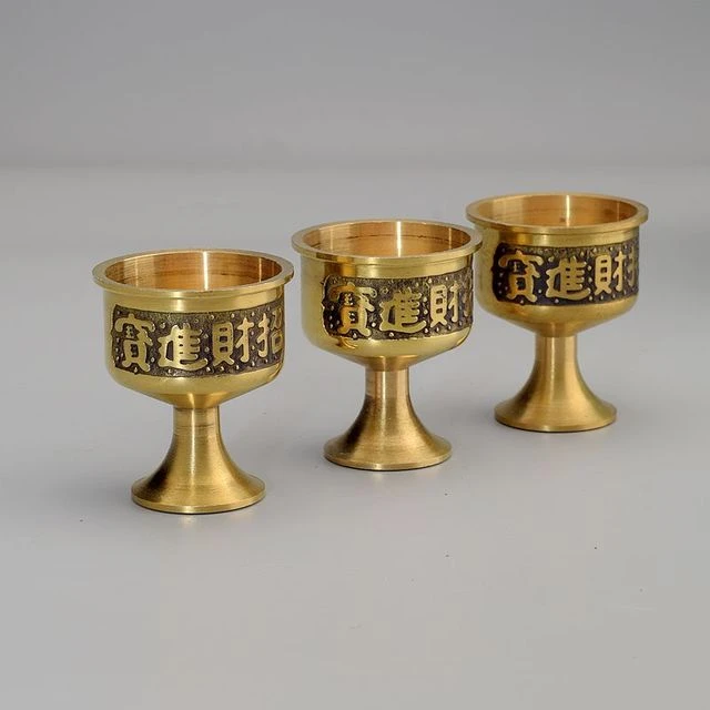 黄铜酒杯高脚酒盅武财神供关公小铜杯圣水杯茶水杯摆件饰品家居