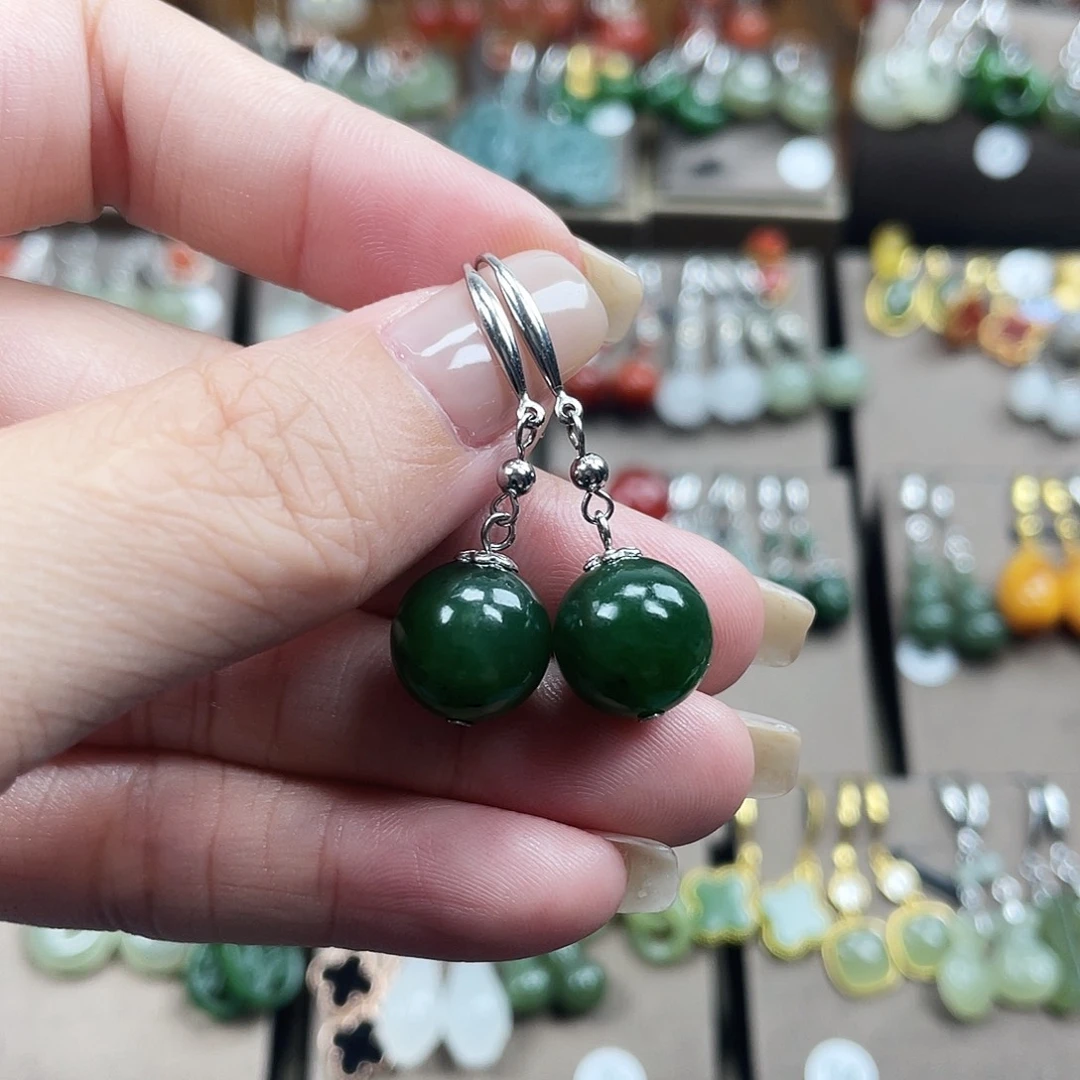 和田玉银S925镶嵌耳饰