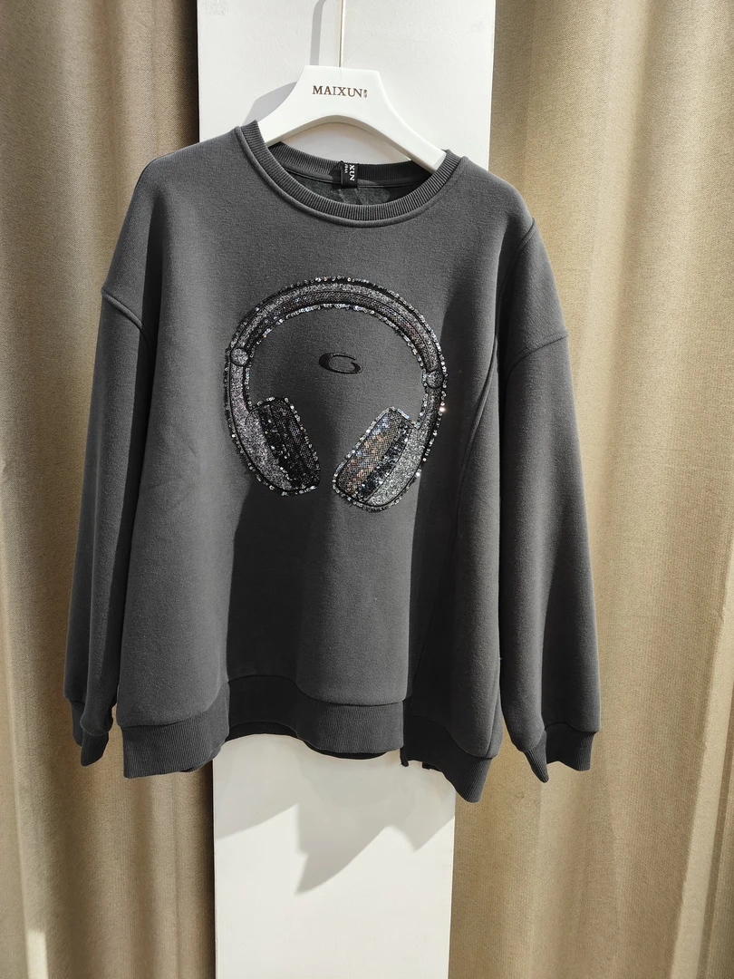 麦寻专柜中长卫衣加绒女士百搭休闲时尚灰色