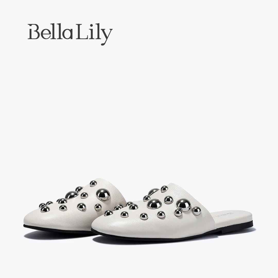 BellaLily2025夏季新款小众铆钉包头拖鞋女时尚复古穆勒半拖单鞋