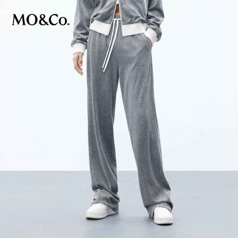 【陈大可专属】MOCO秋抽绳高腰丝绒感直筒及地休闲裤MBC3PATK06