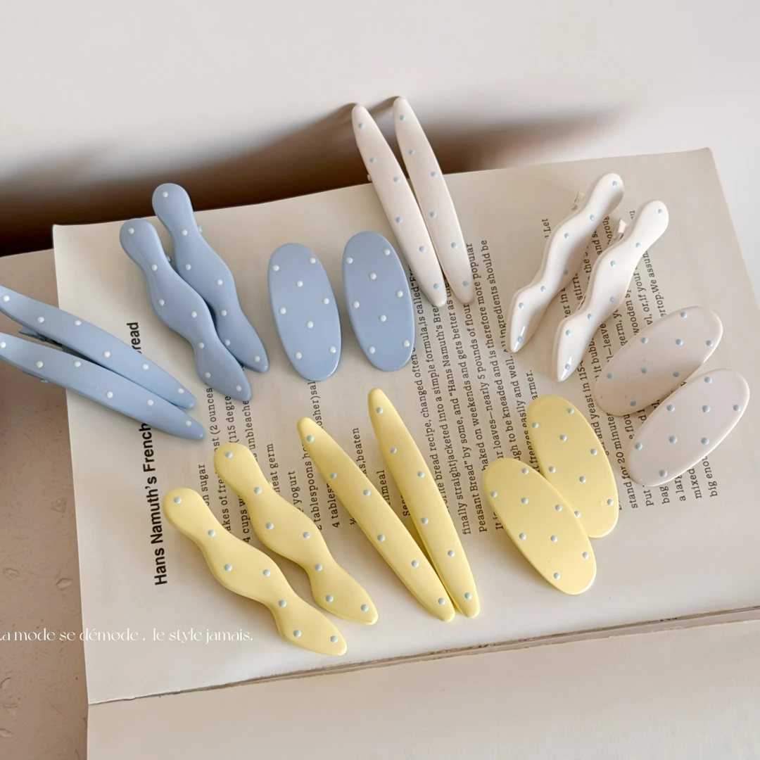 甜美波点几何鸭嘴夹发夹甜美可爱波浪椭圆刘海夹侧边夹发饰新款