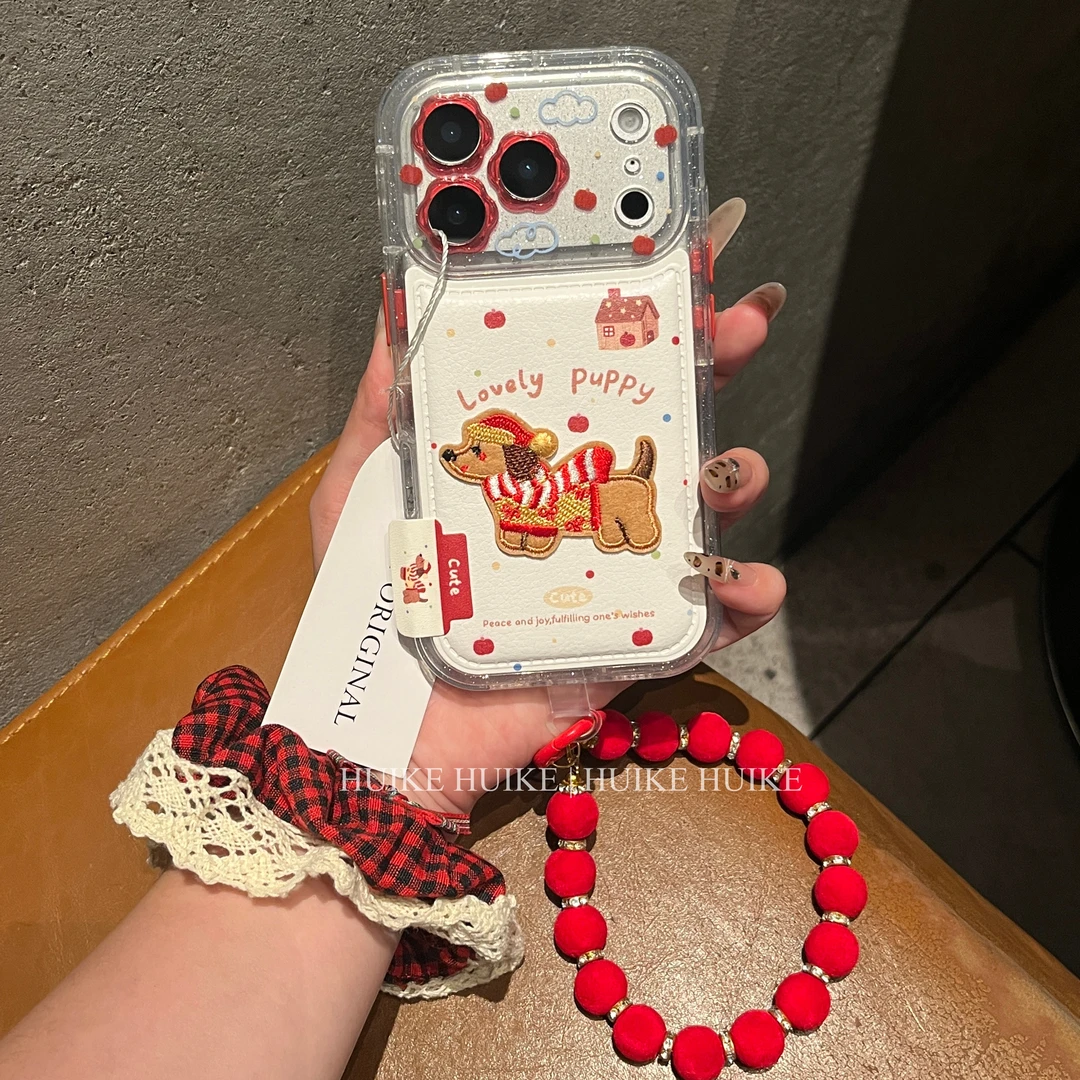 苹果17pro节日红色皮小狗防摔适用苹果16手机壳iphone15/14promax