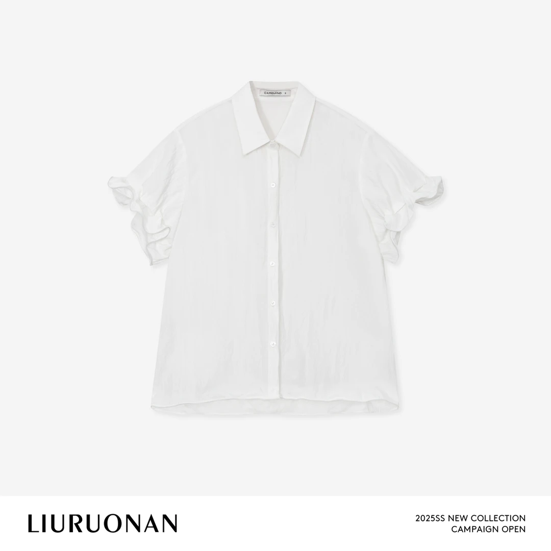 LIURUONAN 25SS【花朵白衬衫】小众设计polo领夏季薄款宽松短袖上衣