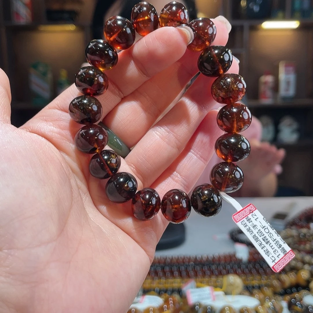 琥珀未镶嵌手链13m血