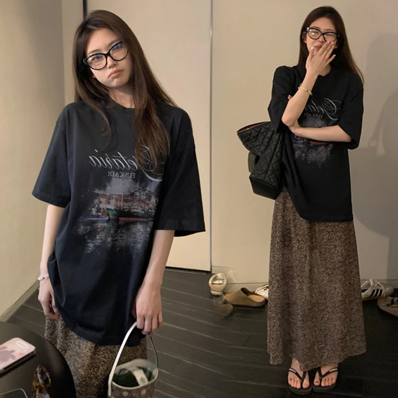 孕妇装夏季套装薄款外穿印花短袖T碎花雪纺半身裙两件套夏装休闲