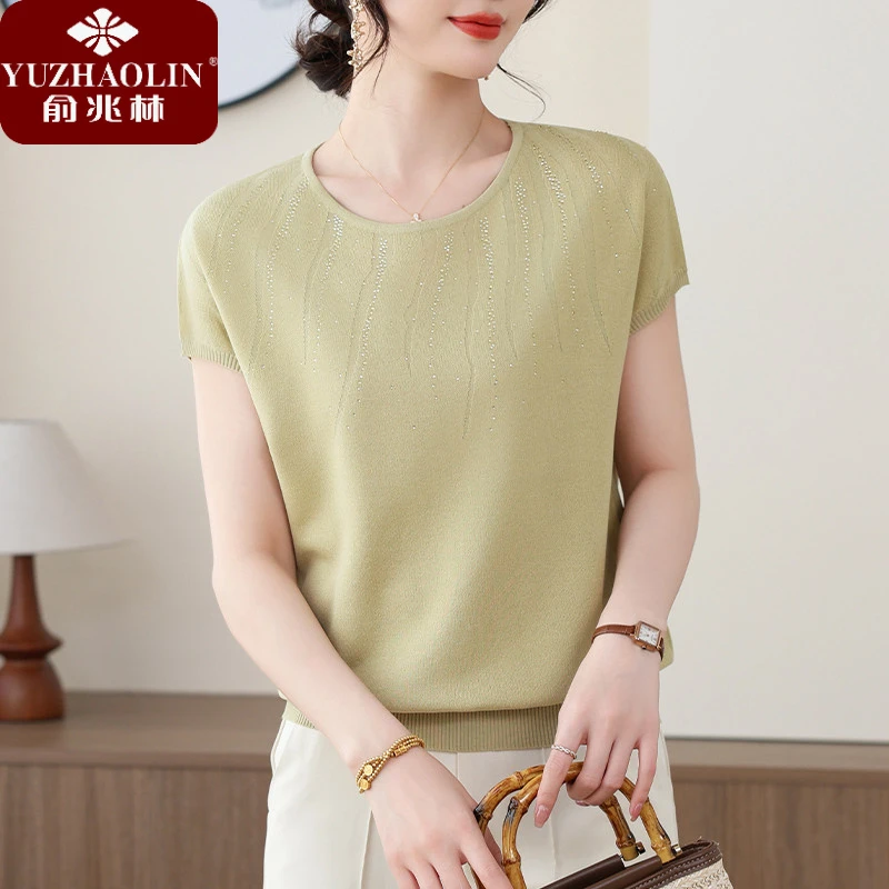 俞兆林中年女装新款气质短袖妈妈夏装时尚冰丝上衣中老年女休闲显