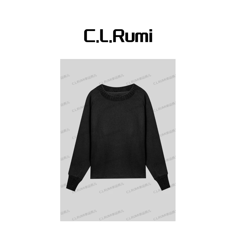 【Rumi精选】”订单款”秋冬宽松长袖百搭拼接圆领加绒卫衣7142wy