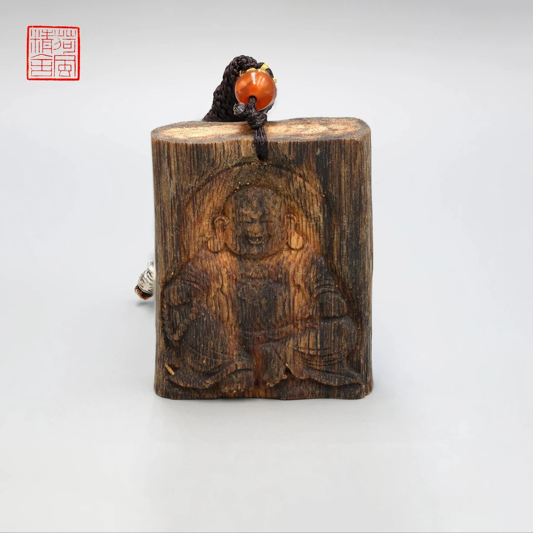 沉香吊坠海南莺歌绿棋楠沉香 弥勒佛雕刻牌子-CX553