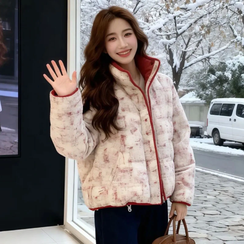 2025新款设计感碎花时尚外套气质洋气简约慵懒风棉服女士