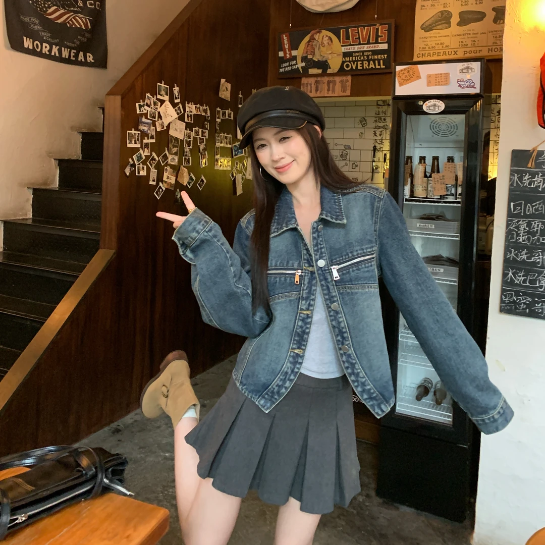 设计感重工拉链牛仔短外套女款2025秋季新小个子时尚百搭夹克2234