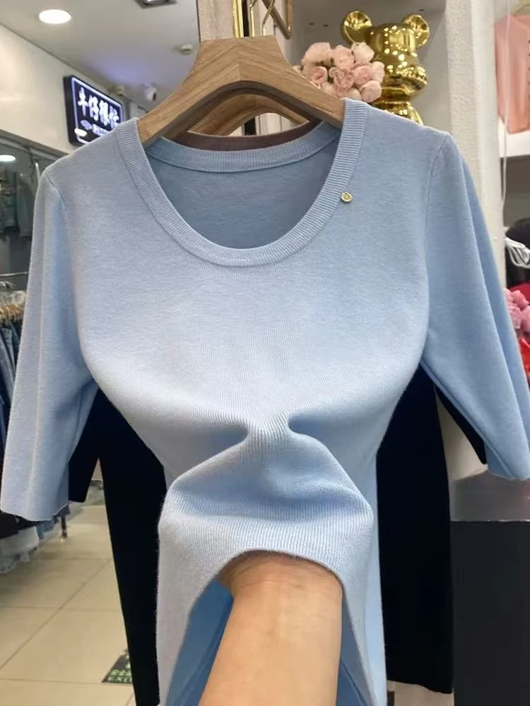 【牛哥严选】时尚百搭中袖针织上衣6186
