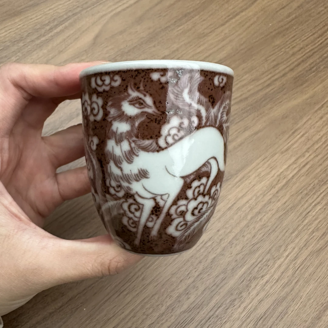 雲廬甄选  纯手绘釉里红狐狸手雷杯
