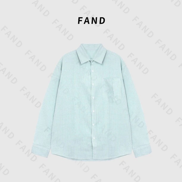 FAND品牌【Aerkei】2025新品春夏情侣装百搭条纹宽松长袖翻领衬衫