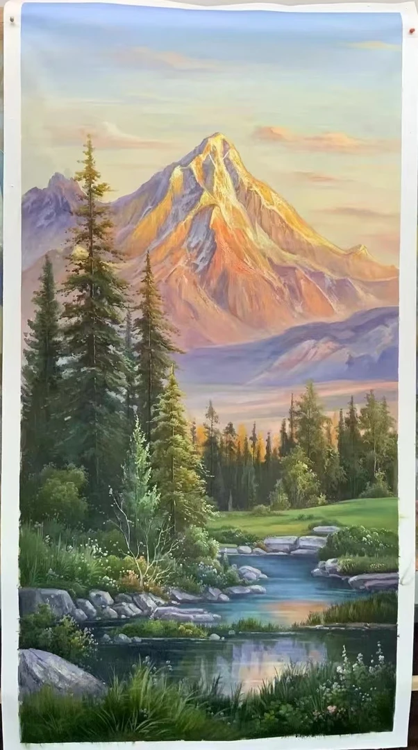 手绘肌理日照金山油画玄关装饰画客厅餐厅墙壁挂画