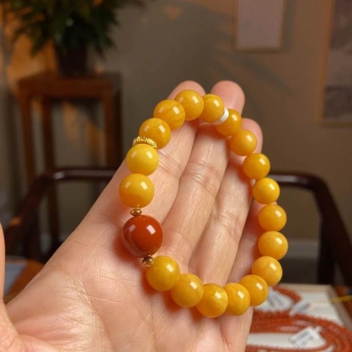 琥珀手链未镶嵌兔*嘉蜜蜡手串10