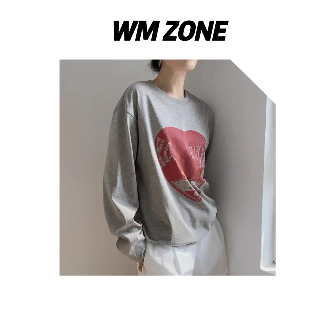 WM 3-1-3855 HCSL-160 复古心形印花长袖T恤