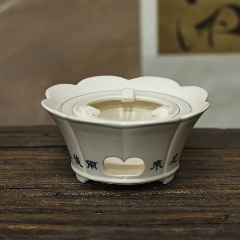 【斋居】苏打釉青花诗文花口（W0227）茶道配件