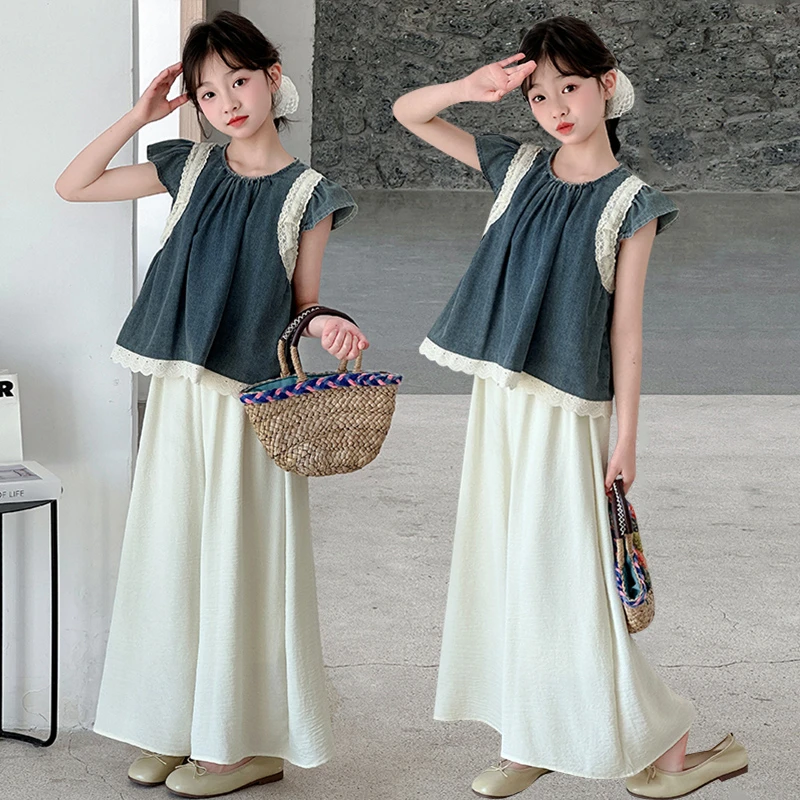 女童夏季裙裤套装2025新款女大童无袖上衣韩系穿搭儿童夏装阔腿裤