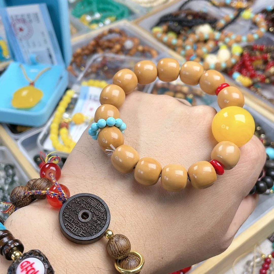 檀香木手串银S925镀金镶嵌