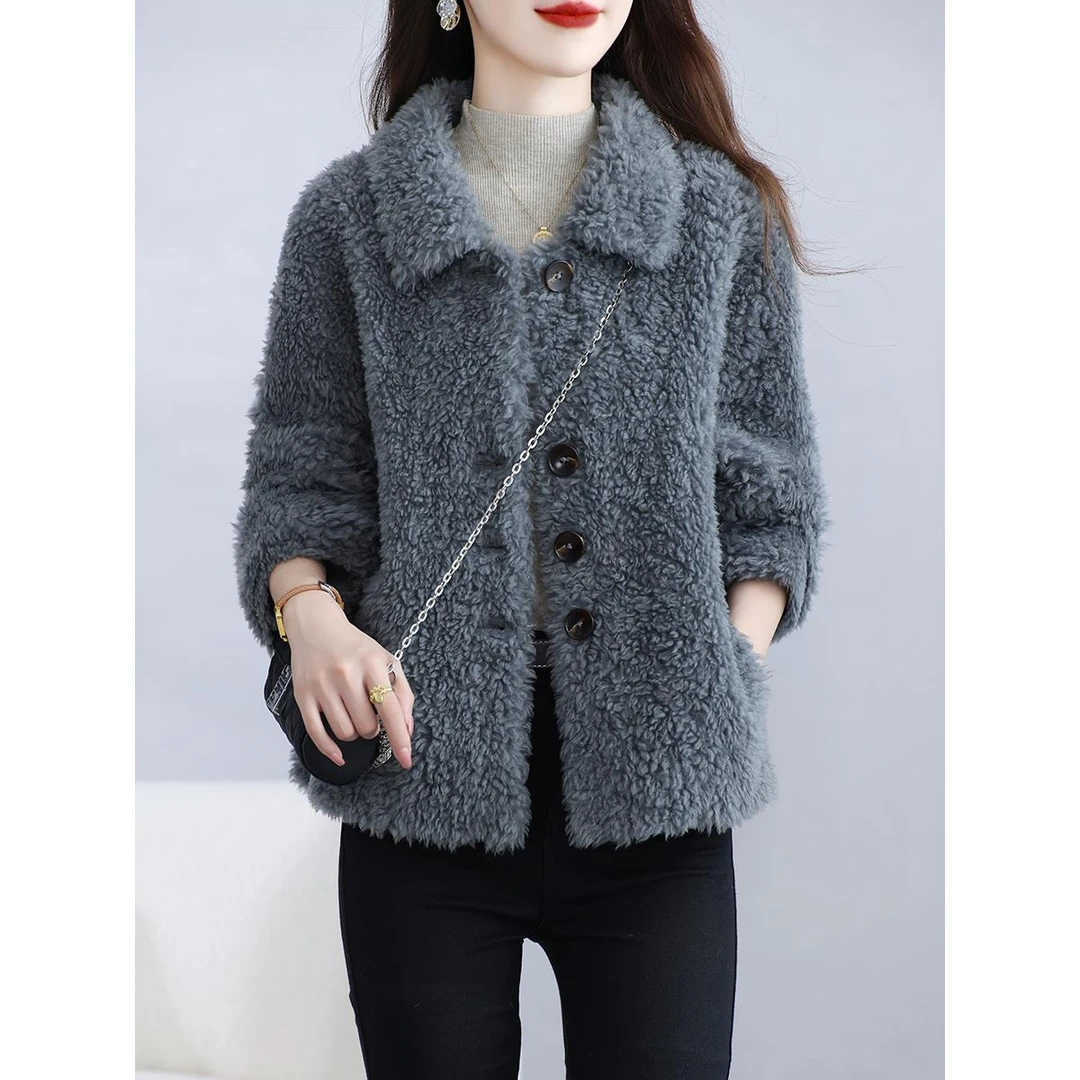 高端秋冬新款海宁颗粒绒皮草外套女装短款羊剪绒一体减龄羊毛上衣