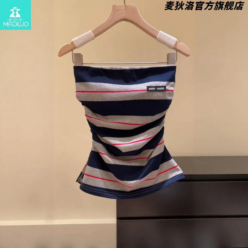 专柜撤回！一线大牌 夏季新款条纹抹胸小上衣女修身显瘦纯欲背心