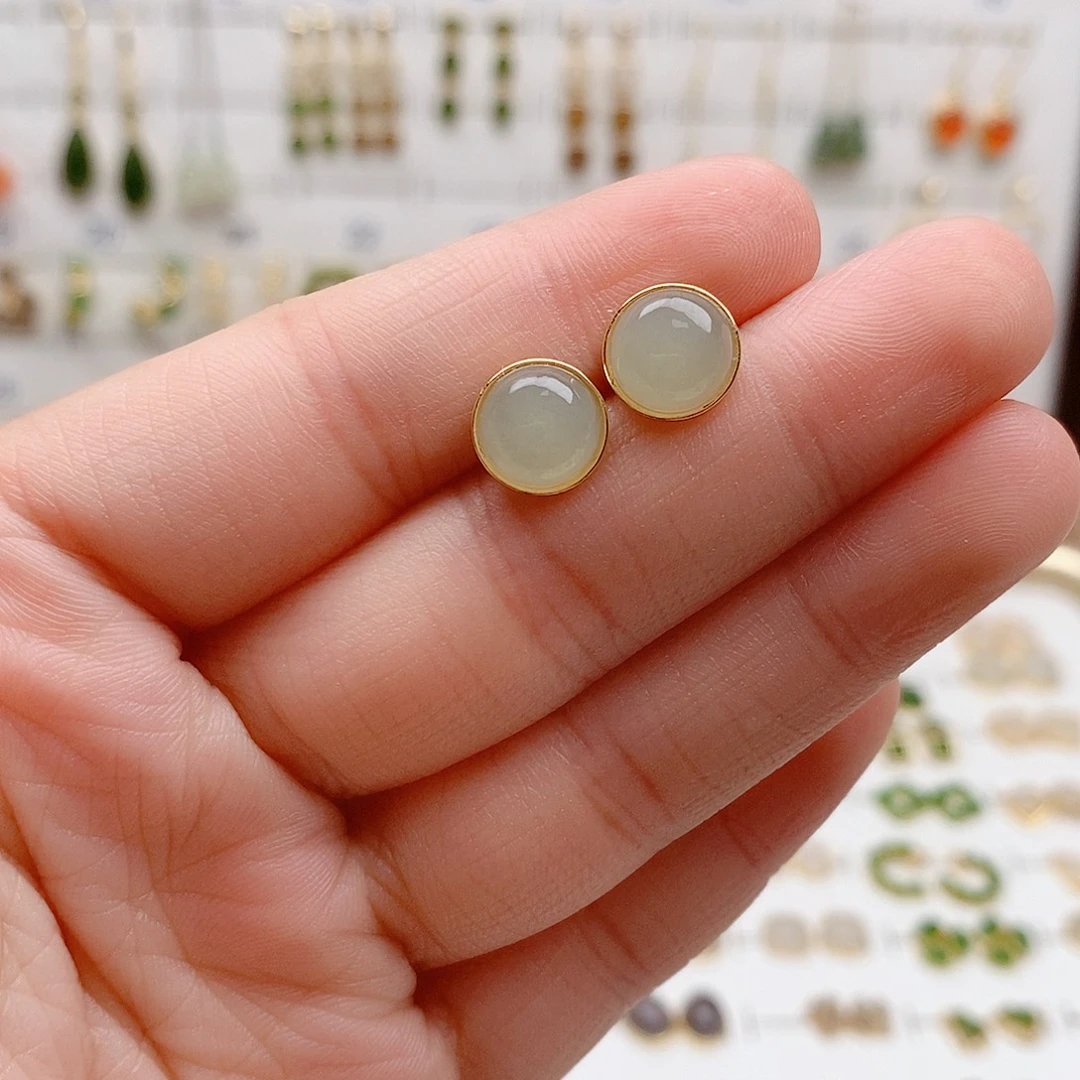 和田玉银S925镶嵌耳饰