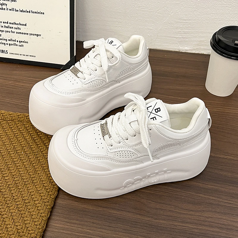6cm丑萌大头面包鞋女2025春新款小白鞋女厚底松糕鞋百搭增高板鞋