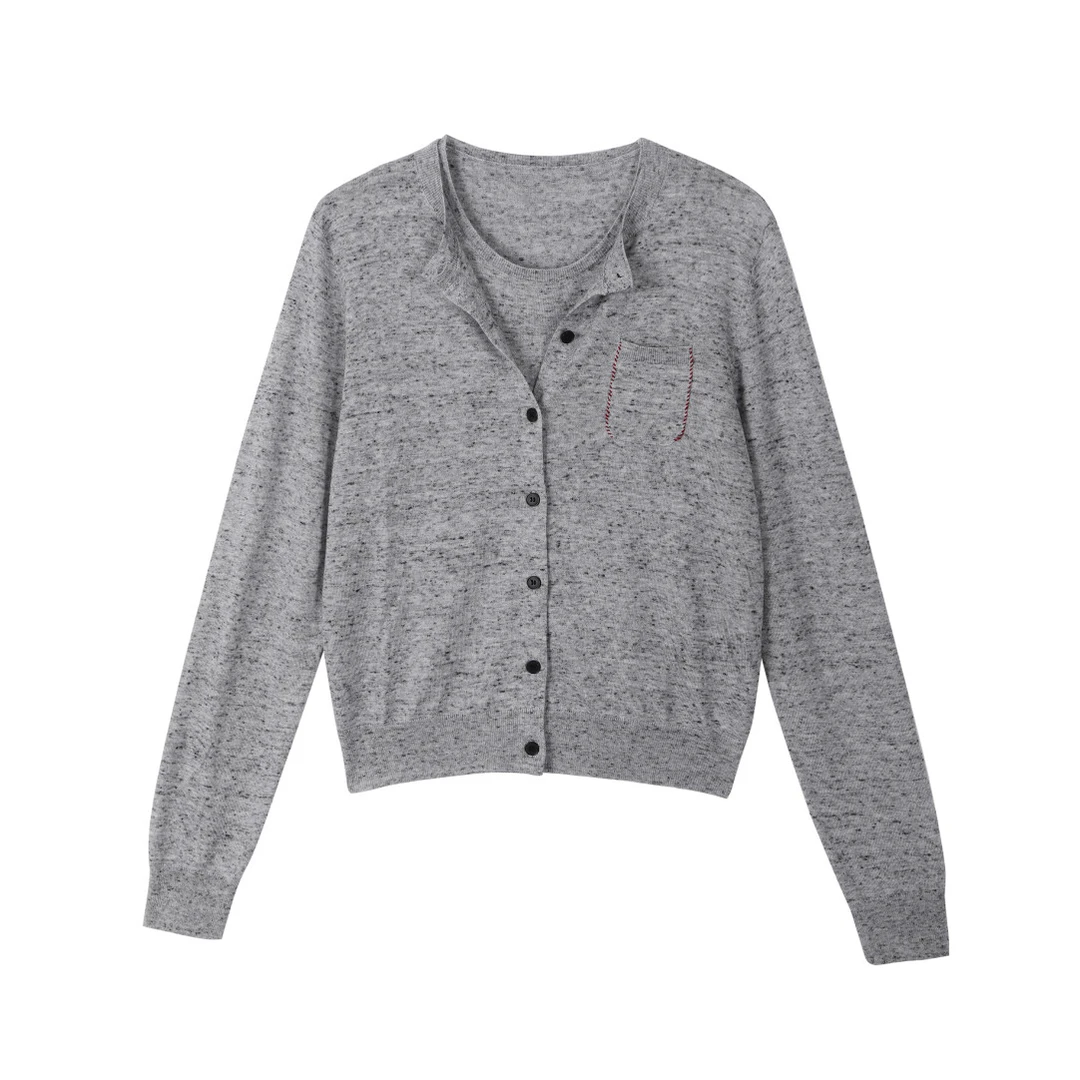 春季新款绵羊毛针织开衫马甲亚麻套装女B719710H