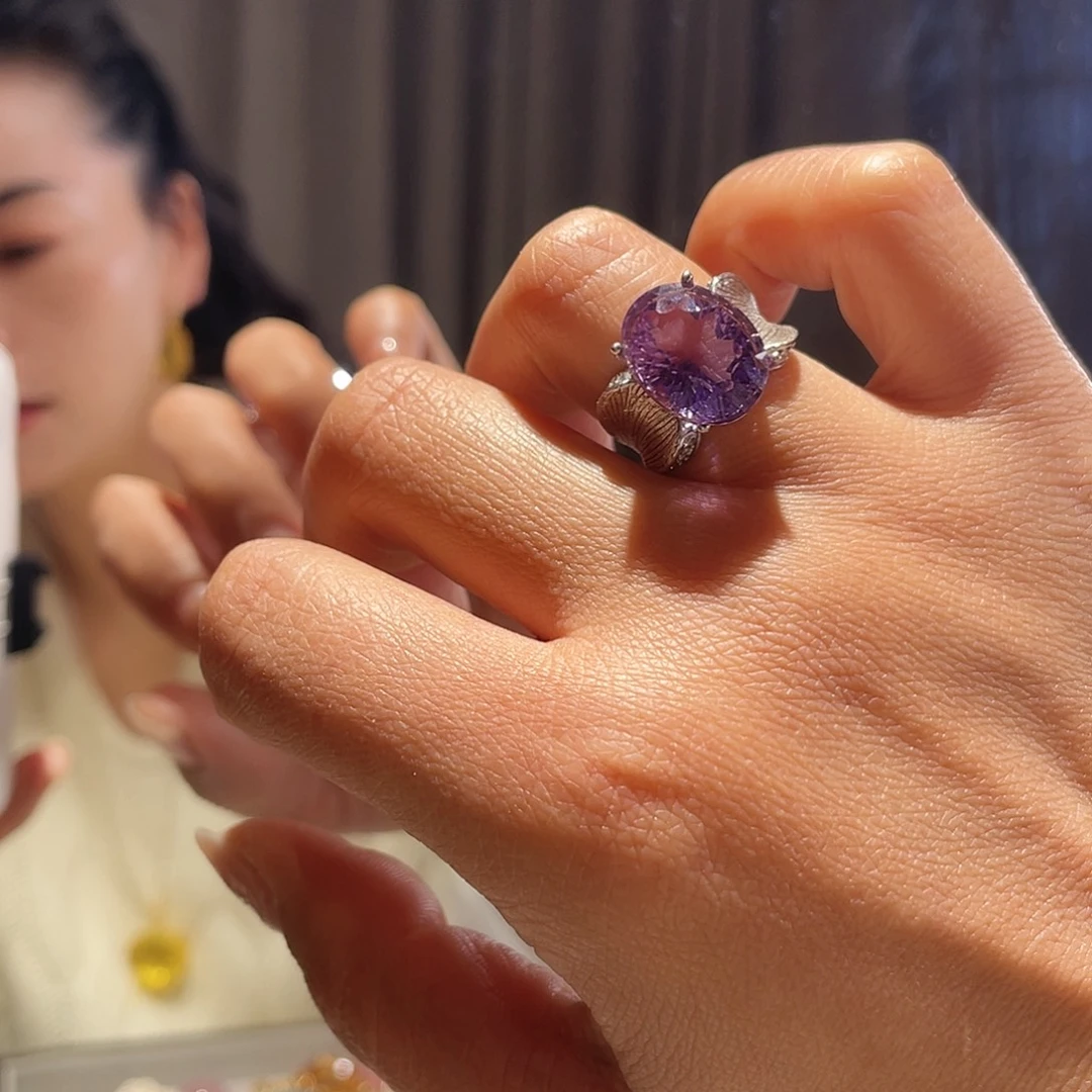紫晶戒指银S925镶嵌大气款