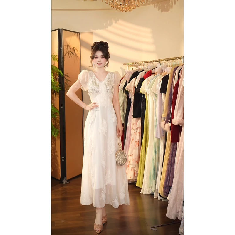 瑞瑞定制-1098杏影流霜连衣裙G112