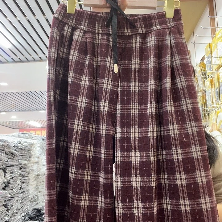 千鸟格安哥拉阔腿裤90-150斤