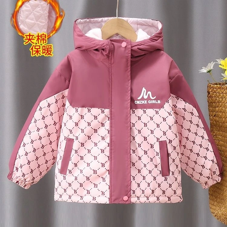 女童夹冬季棉外套风衣字母二棉学生冲锋衣春秋薄棉潮外套防寒儿童