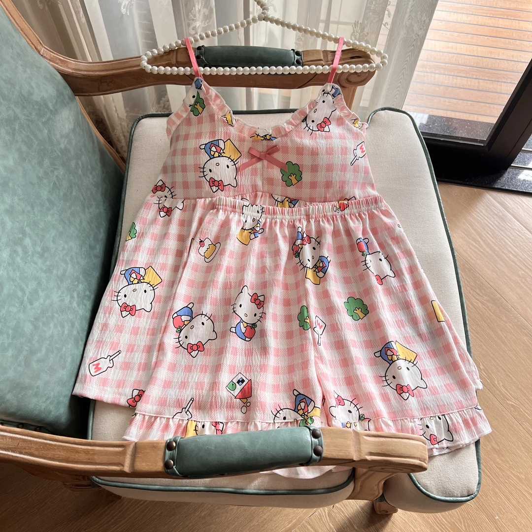 睡衣女夏季新款卡通吊带短裤带胸垫套装网红女士夏天可外穿家居服