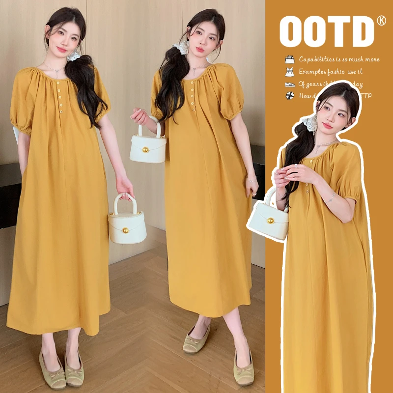孕妇夏装连衣裙2025新款时尚洋气时髦泡泡袖宽松大码裙子夏季薄款