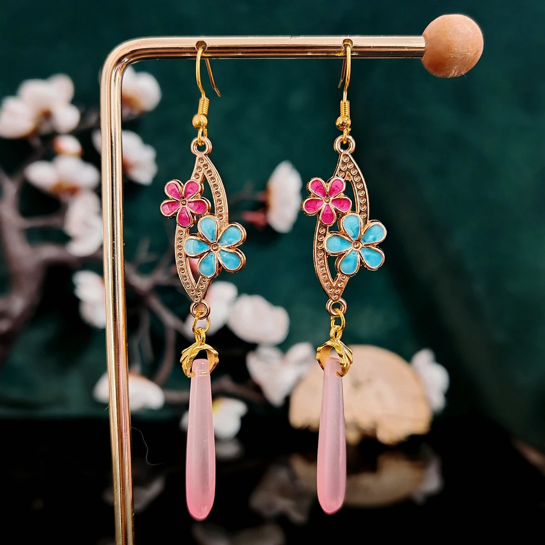 多吉米花庭复古新中式原创耳环耳夹配汉服旗袍