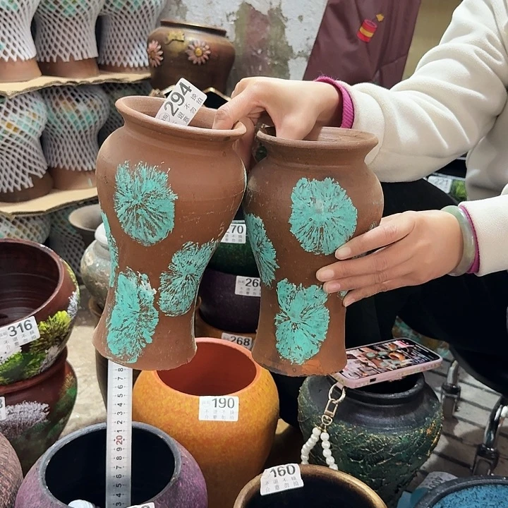 瑕疵彩绘一对294高度22口径10